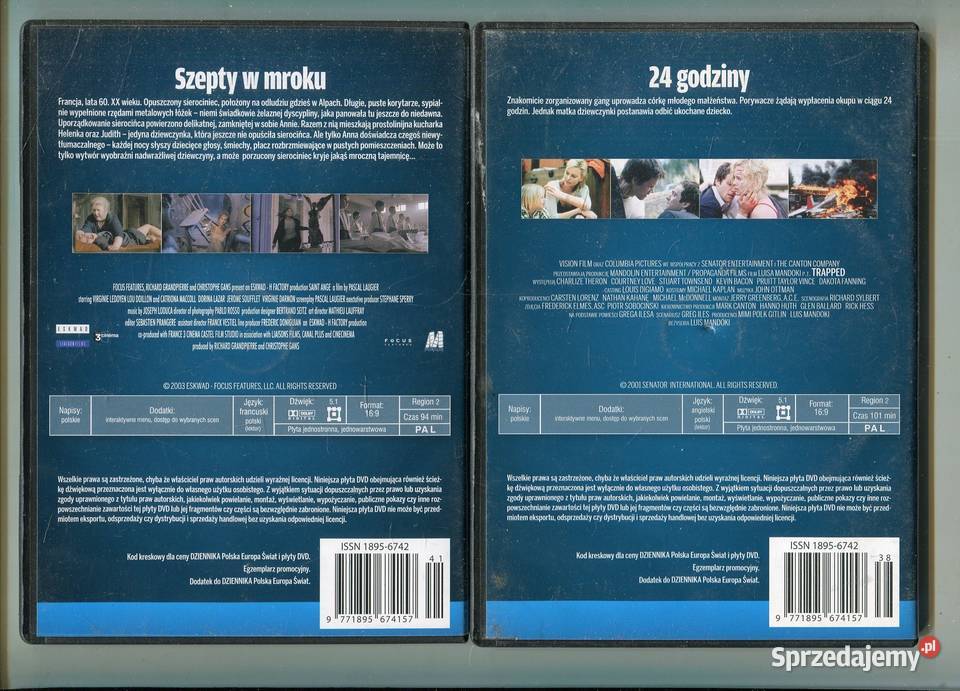 24 godziny Szepty w mroku 2 Filmy DVD 1 płyta zachodniopomorskie Szczecin