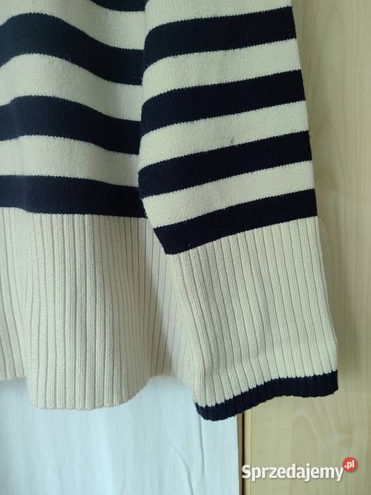 Sweter kremowy w paski oversize Zara Inny materiał warmińsko-mazurskie Ruciane-Nida