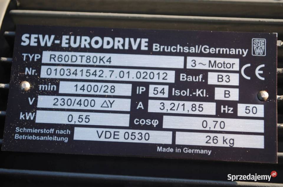 Motoreduktor 055kw 28obrmin Firmy SEW Kargowa