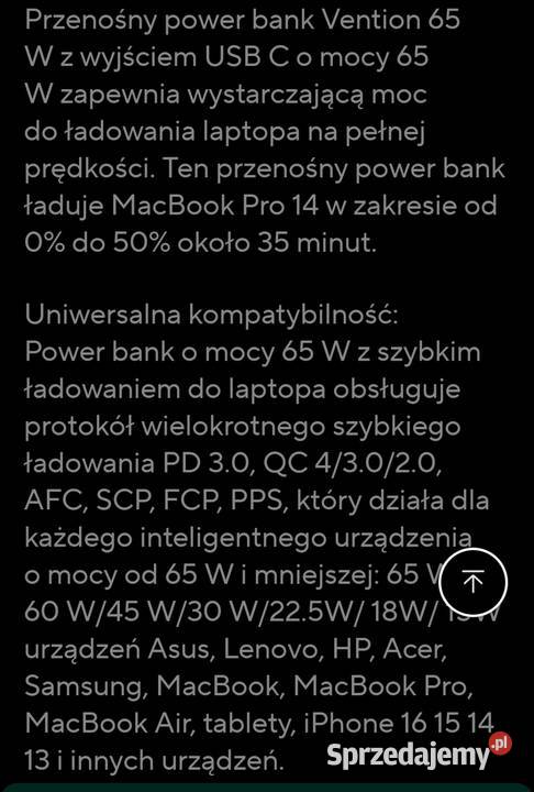 Powerbank 65 Wat 20000mAh Krosno sprzedam