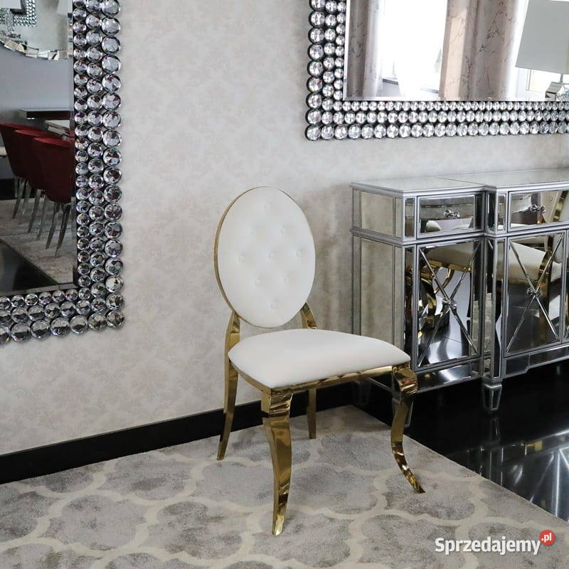 Krzesła glamour Ludwik Pikowane Złote Jadalnia 93cm Warszawa