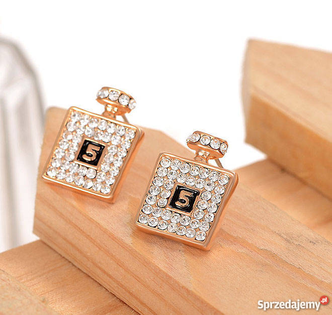 Wspaniały komplet Chanel 5 Wisiorek i kolczyki pozłacane Katowice