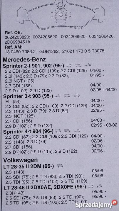 Klocki hamulcowe MERCEDES WV tył