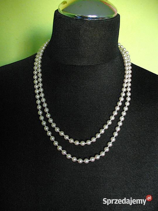 Korale naszyjnik długie kremowe perły długość