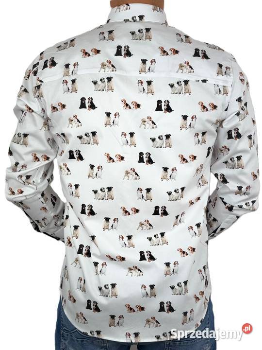 DANIEL BESSI Koszula męska fb128 biała pieski Ostrów Wielkopolski
