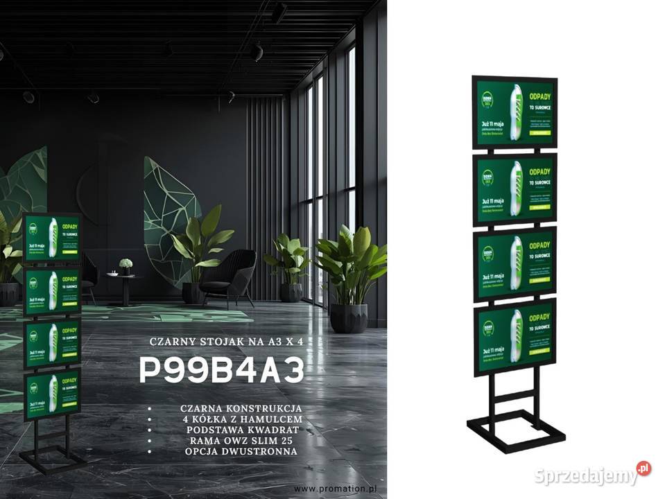 Czarny stand na plakaty A3 x 4 stojak do urzędu łódzkie Łódź