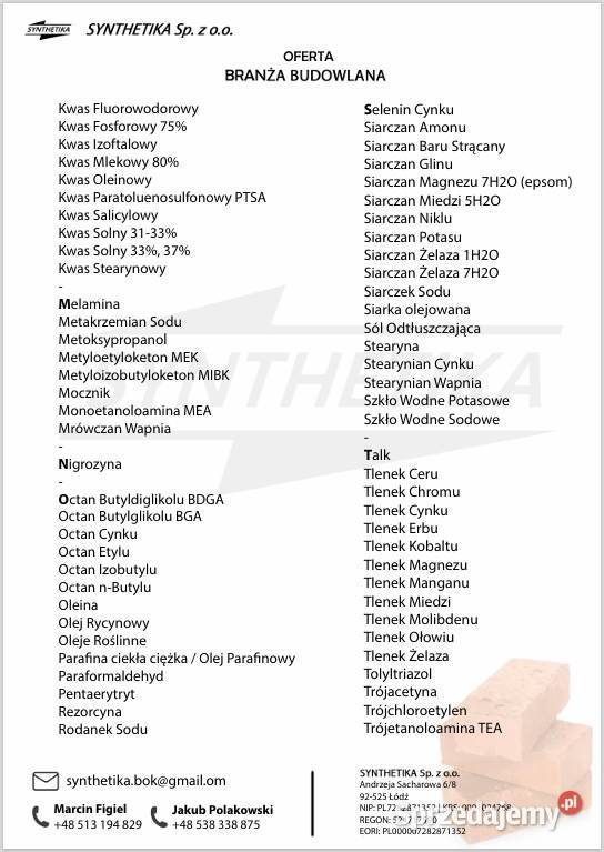 Surowce i Odczynniki Chemiczne SYNTHETIKA Sp z o Łódź