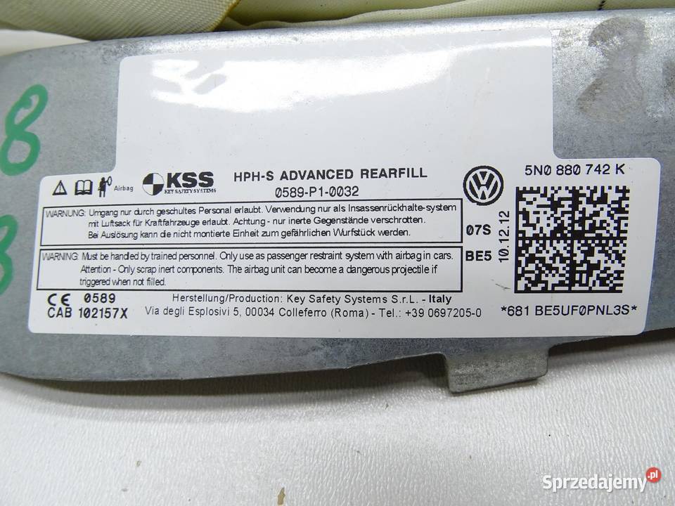 KURTYNA POWIETRZNA AIRBAG PRAWA 5N0880742K VW