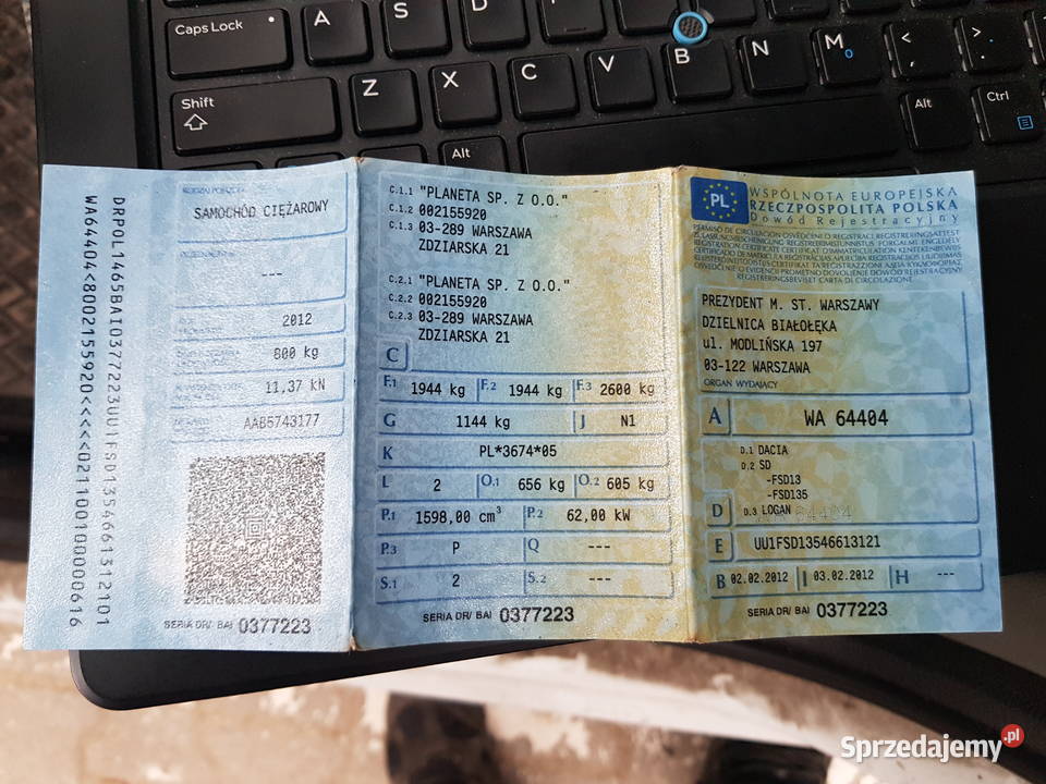 Syndyk sprzeda DACIA LOGAN VAN CONFORT 16 WA Warszawa sprzedam