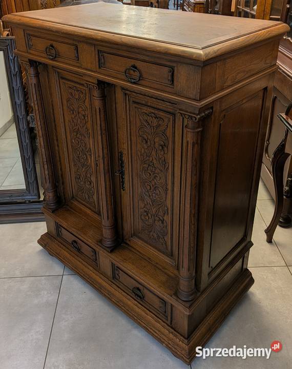 Piękna dębowa wysoka komodaszafka neorenesansowa Dąbrowa Górnicza