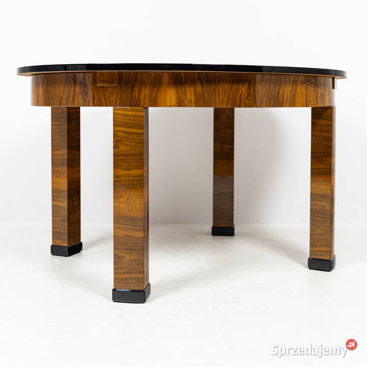 Owalny stół art deco stary rozkładany orzech Swarzędz