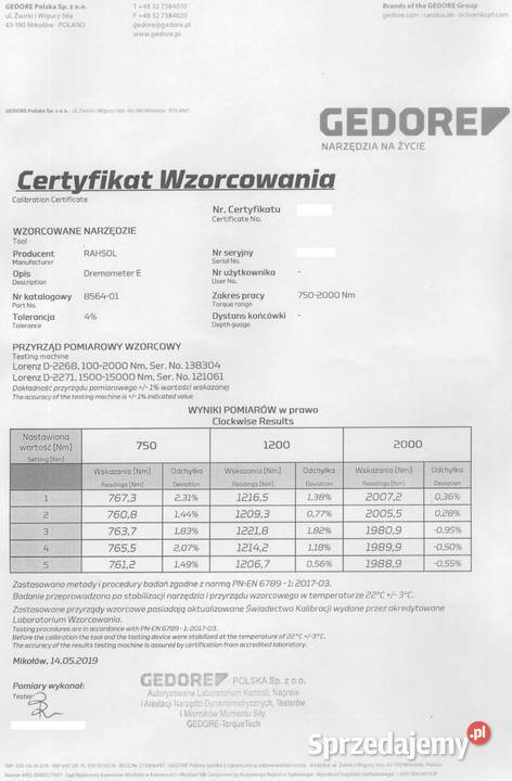 Klucz dynamometryczny Gedore 7502000 Nm 1 Wojcieszków