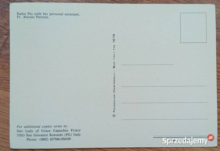 Pocztówka Ojciec Pio z Allesio Parente z 1979 r Mszana Dolna sprzedam