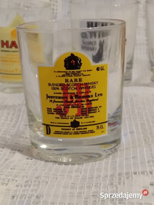 Komplet kieliszków z nadrukiem etykietek whisky przezroczysty