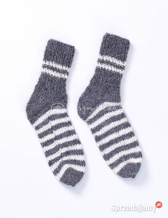 Wełniane skarpetki ciemno szare w białe paski Szaflary sprzedam