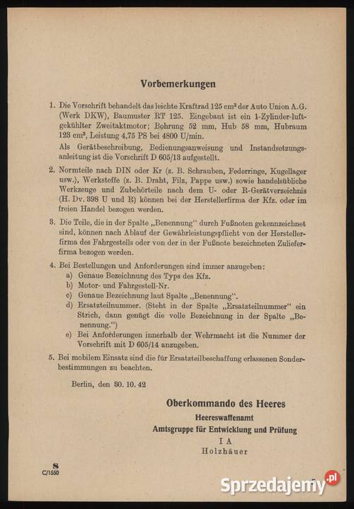 Auto Union DKW Typ RT 125 instrukcja obsługi i Lębork