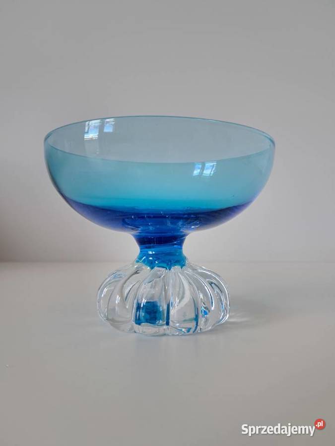 szwedzka patera deserowa Aseda Glasbruk vintage Porcelana i szkło