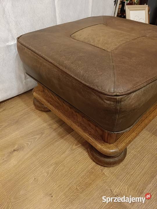 Pufa skórzana na dębowej podstawie Lipno