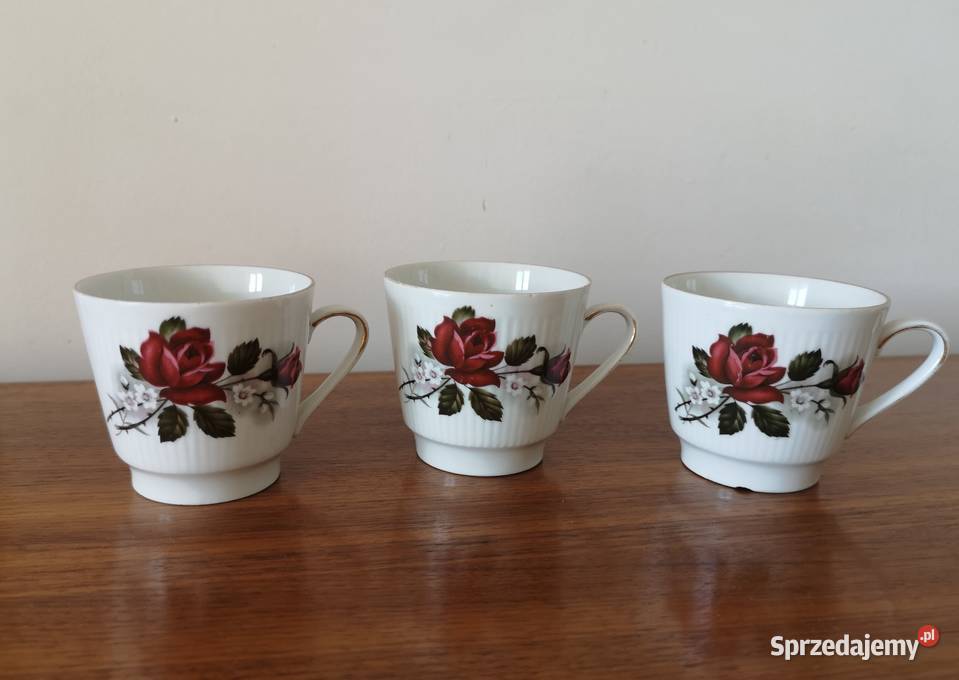 Filiżanki z różą porcelana vintage Bavaria Toruń
