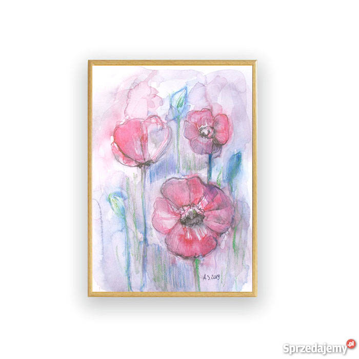akwarela z makami w ramce maki obraz malowany Poznań