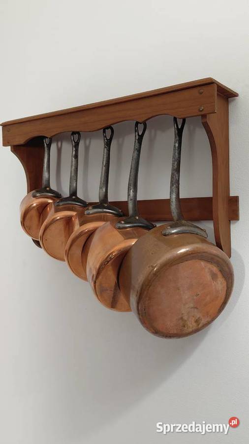 Zestaw pięciu Francuskich rondli miedzianych Krzykawa