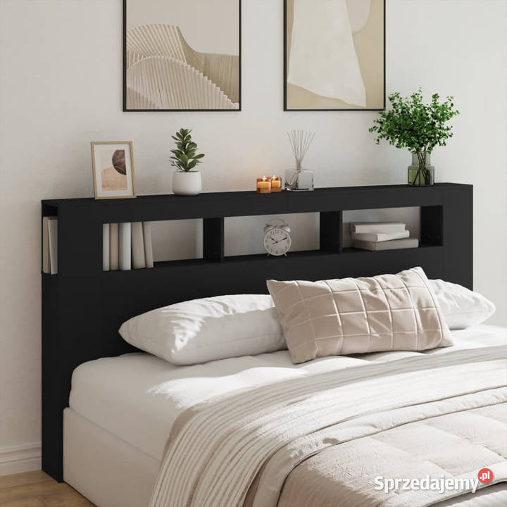 Wezgłowie łóżka z LED czarne 200x185x1035 mazowieckie Warszawa