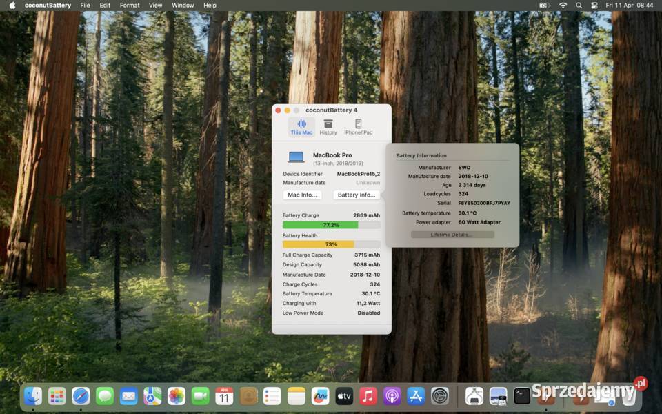 Laptop Apple MacBook Pro 13 A1989 Intel i7 2745 Karta graficzna Zielona Góra sprzedam