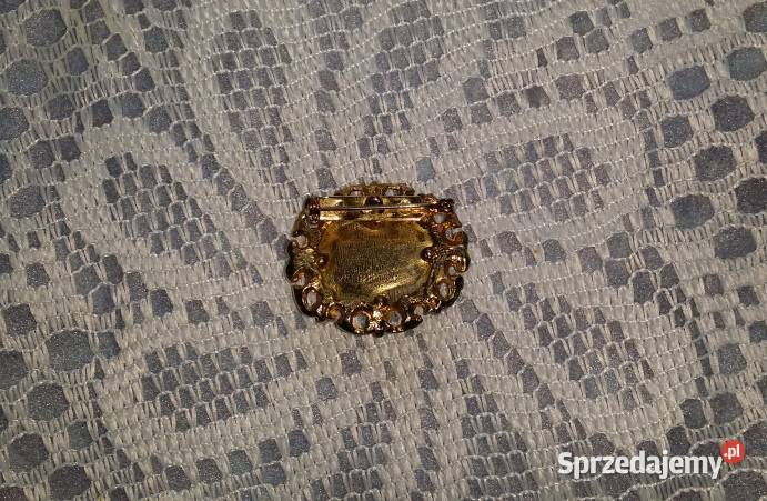 Stara angielska broszka pomarańczowozłota małopolskie Ochojno