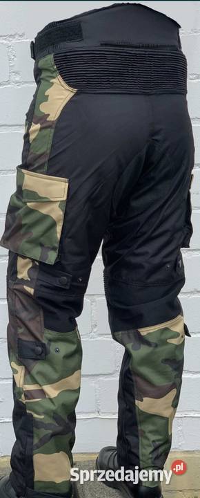 Zielone Moro spodnie na motocykl Bojówki Wstawki Witnica