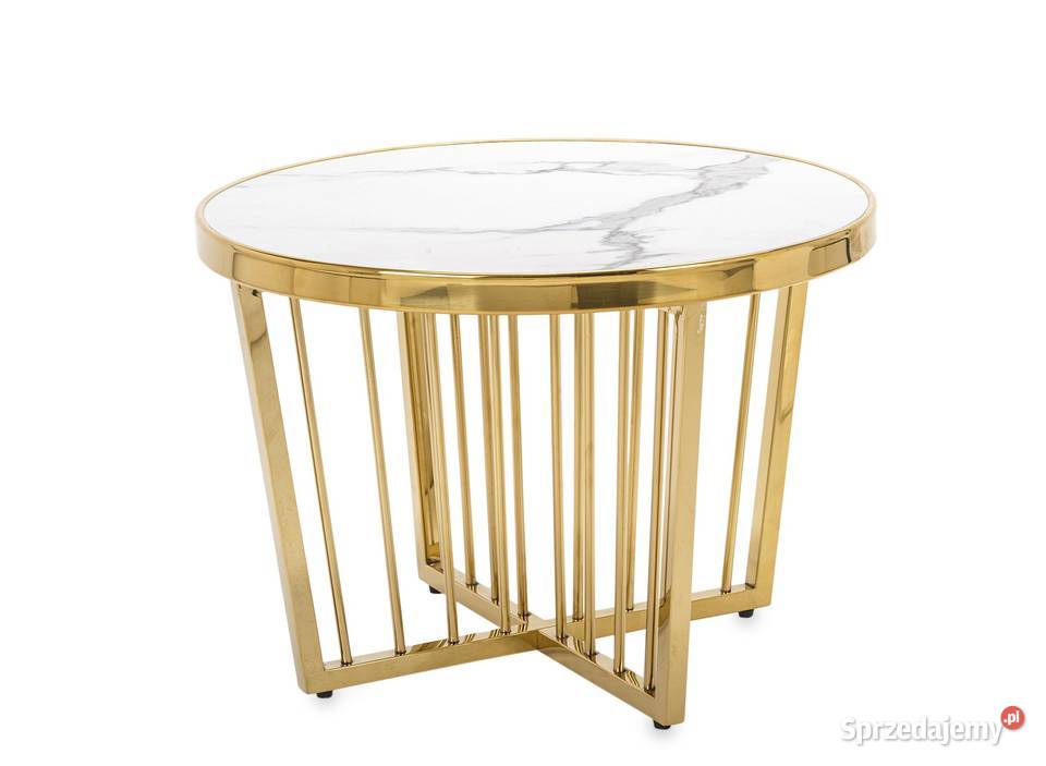 Okrągły złoty stolik kawowy boczny pomocniczy 59 cm