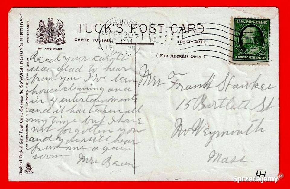 USA Patriotyka G Washington Armia Flagi 1909 Pocztówki i karty telefoniczne Wrocław sprzedam