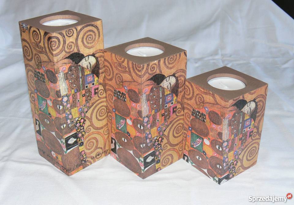 KOmplet 3 świeczniki Gustav Klimt Pocałunek mazowieckie Warszawa