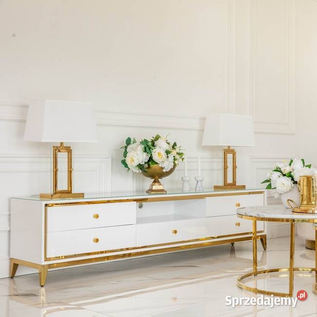 Szafka RTV LORENZO L Glamour Biały Połysk 200cm Warszawa