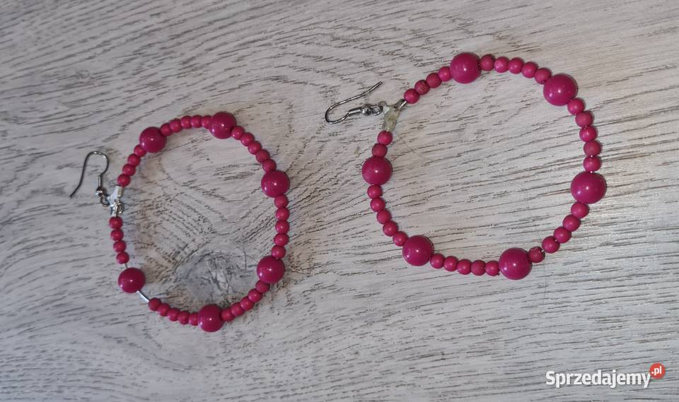 Kolczyki damskie różowe koraliki łódzkie