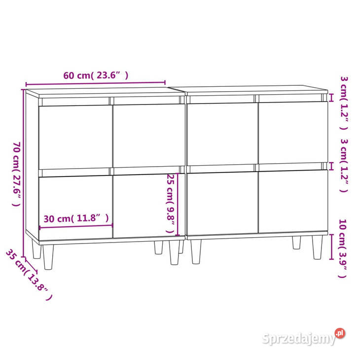 Komody 2 białe 60x35x70 materiał drewnopochodny