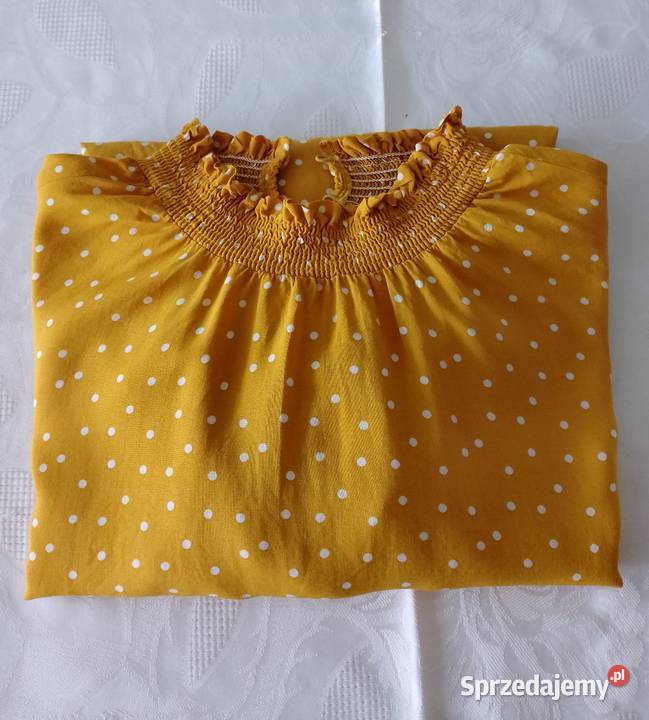 BLUZKA z długimi rękawami musztardowa w białe Bluzki i koszule wielkopolskie Oborniki