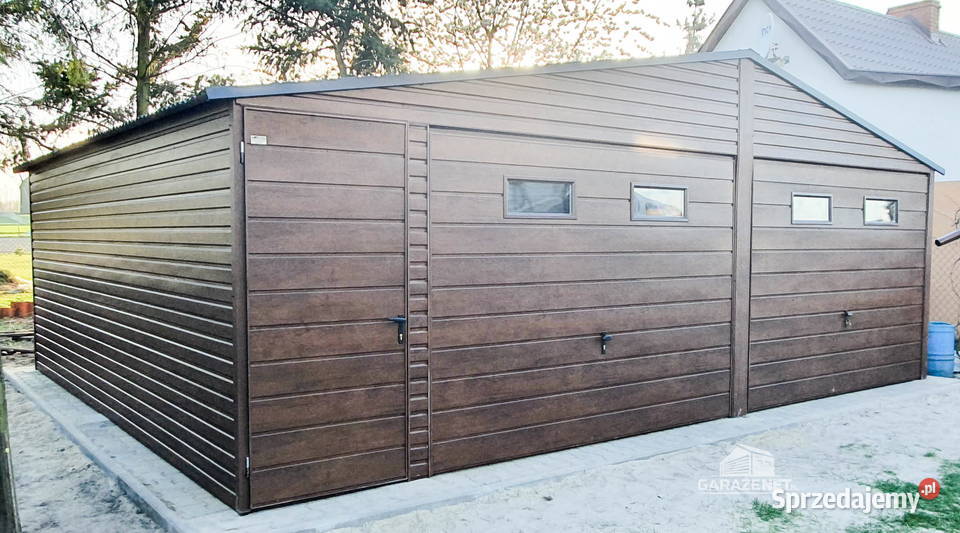 GARAŻ BLASZANY 7m x 6m DWUSPAD 2X BRAMA DRZWI 4X Domki narzędziowe Łapanów