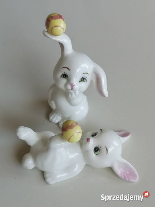 Figurki zajączki Wielkanocne porcelana vintage Porcelana i szkło Toruń