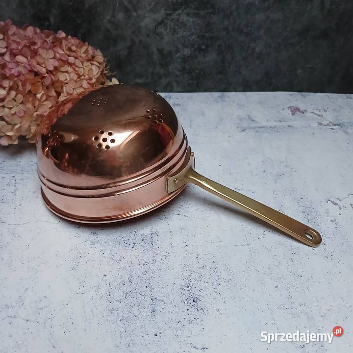 Miedziane sitko durszlak z mosiężną rączką śred Sitka i cedzaki Warszawa