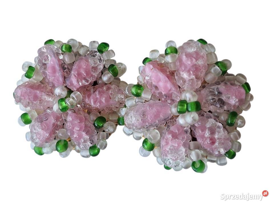 VINTAGE KLIPSY BEADED CLUSTER KWIATY LUCITE pozłacane Częstochowa