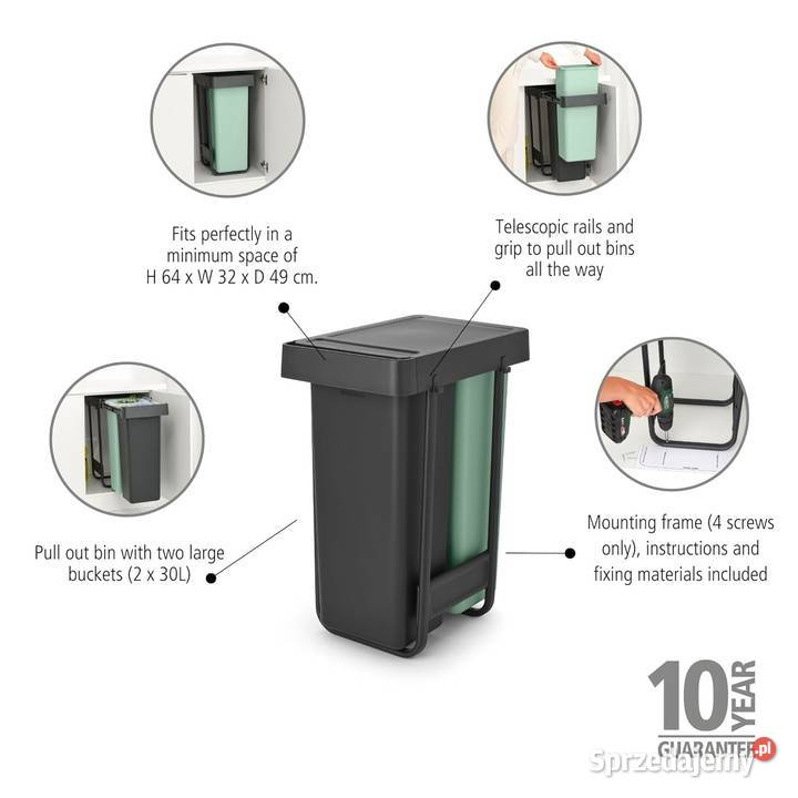 BRABANTIA Sort Go Kosz szafkowy 2 x 30 l Dark Rzeszów