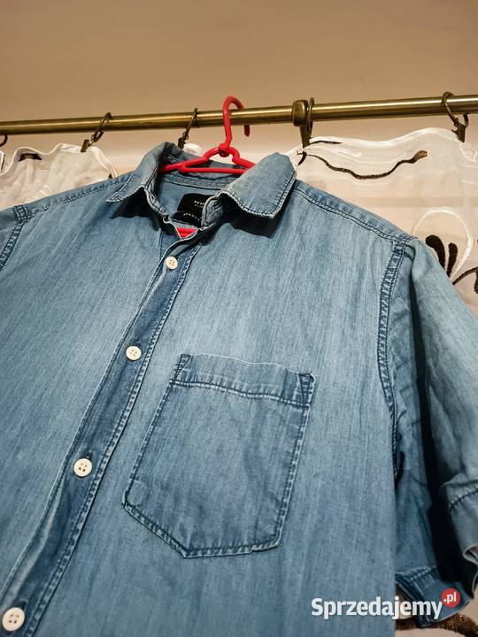 Męska Elegancka Koszulka Jeansowa Krótki Rękaw Rozmiar XS Suwałki sprzedam