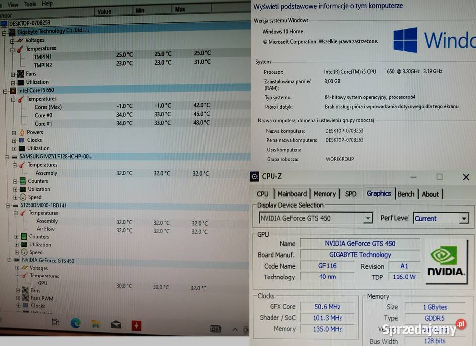 komputer PC intel core i5 geforce 450gts Pamięć RAM 8 śląskie Mstów