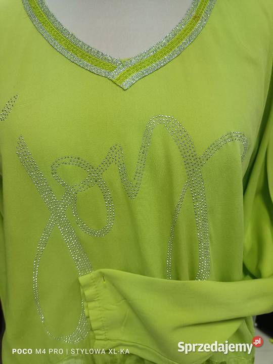 Bluza damska CEKINY limonkowa kieszenie dekold zielony Wieluń