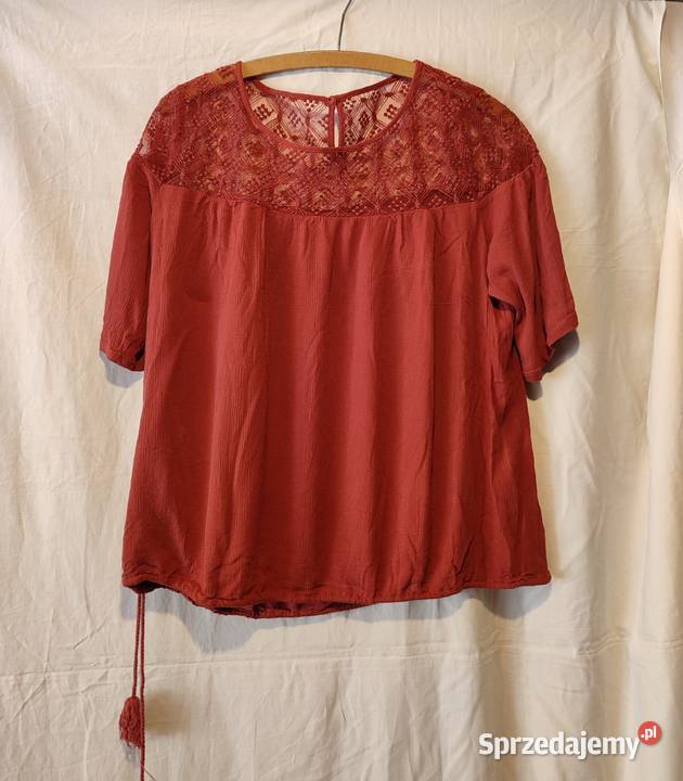 ceglasta bluzeczka z koronką r L XL pomarańczowy Bluzki i koszule