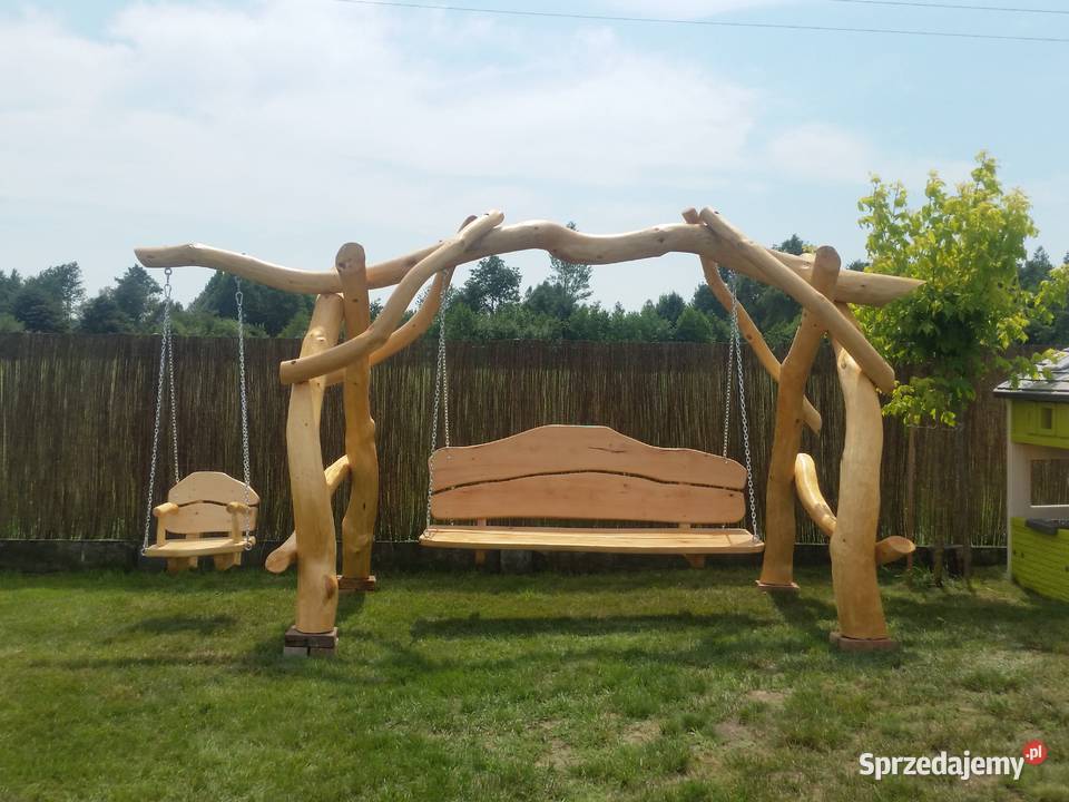 Huśtawka z naturalnych krzywych bali Ławka Meble Częstochowa