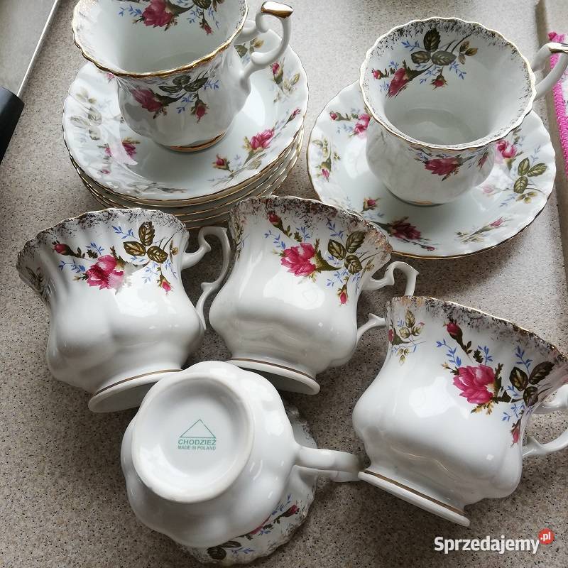 Filiżanki do kawy CHODZIEŻ IWONA z różą na 6 wielokolorowy łódzkie Sieradz