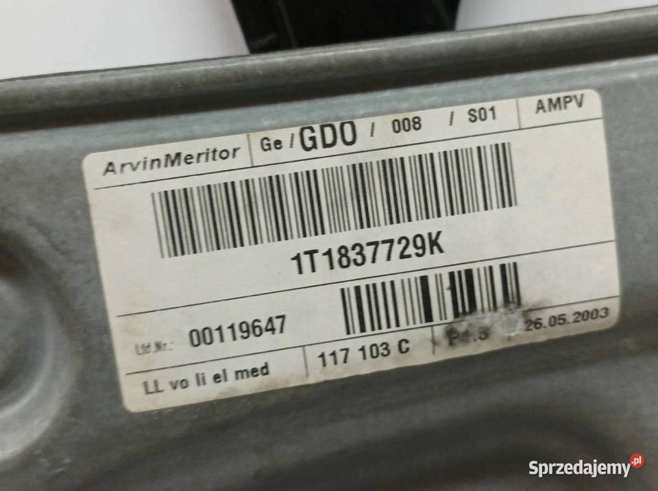 MECHANIZM SZYBY LEWY PRZÓD 1T1837729K VW