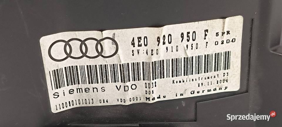 LICZNIK ZEGAR AUDI A8 D3 4E0920950F osobowe Lipno sprzedam