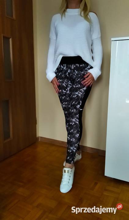ODJAZDOWE legginsy damskie czarne tiul wzory M L Łapy